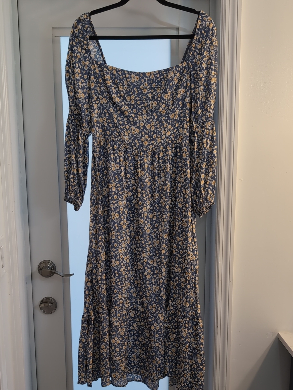 NWT Reformation Blue Floral Square-Neck Long Sleeve Midi Dress